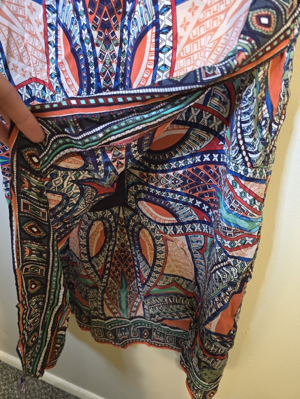 Maeve Multicolor Patterned Maxi Skirt with Orange and Navy Accents - Picture 3 of 5